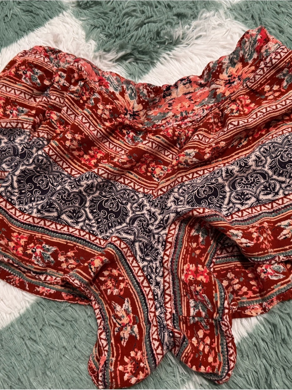 Angie Rust and Navy Floral Border Athletic Shorts